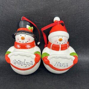 Grandpa and Nana porcelain Snowman ornaments